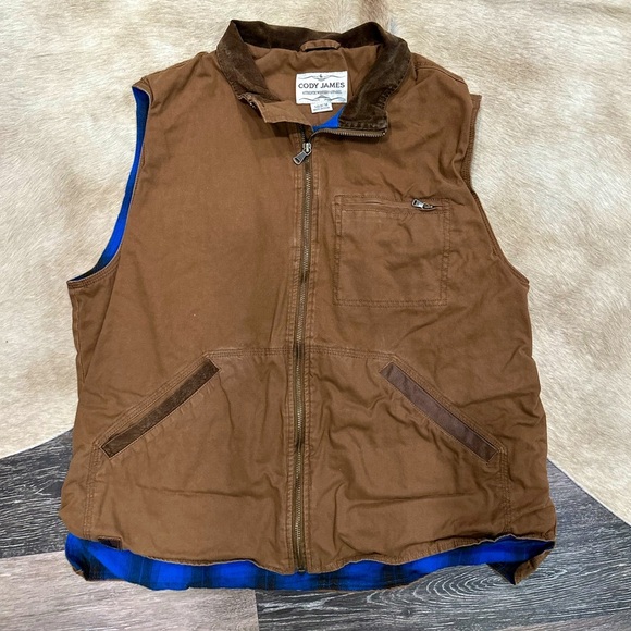 Cody James Vest Mens Medium Western Heavy  Zip Flannel Lined Cowboy Sleeveless - Picture 1 of 7